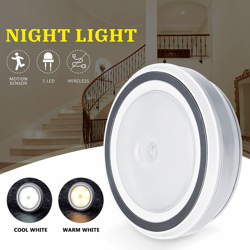 5 LED Wireless PIR Auto Motion Sensor Infrared Night Light Cabinet Stair 1-10PCS