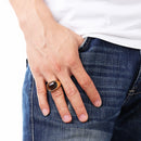 REZEX Retro Tiger Eye Stone Finger Rings Men's Titanium Steel Ring