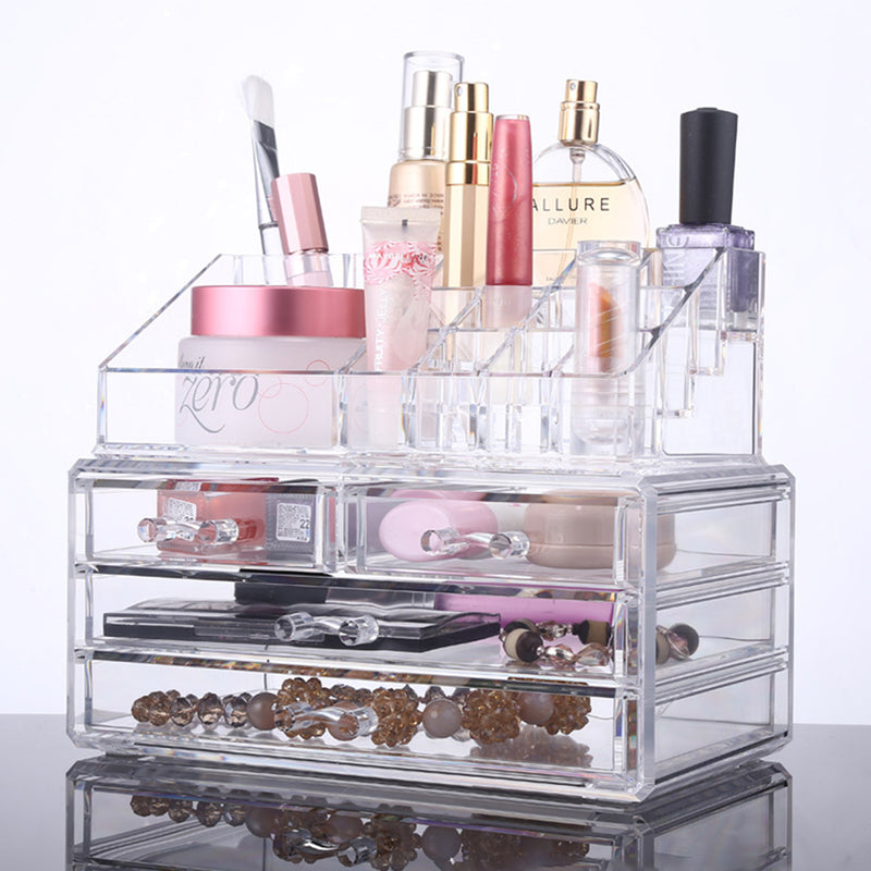 Large Capacity Transparent Acrylic Desktop Makeup Cosmetics Storage Box Jewelry Organizer Acrylic Display Box Storage with Drawers