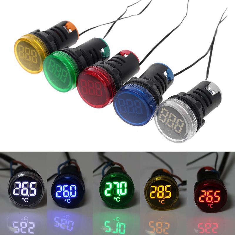 10pcs 22mm AC 50-380V Thermometer Indicator Red Light LED Digital Display Temperature Measuring Induction Ranging -20-199