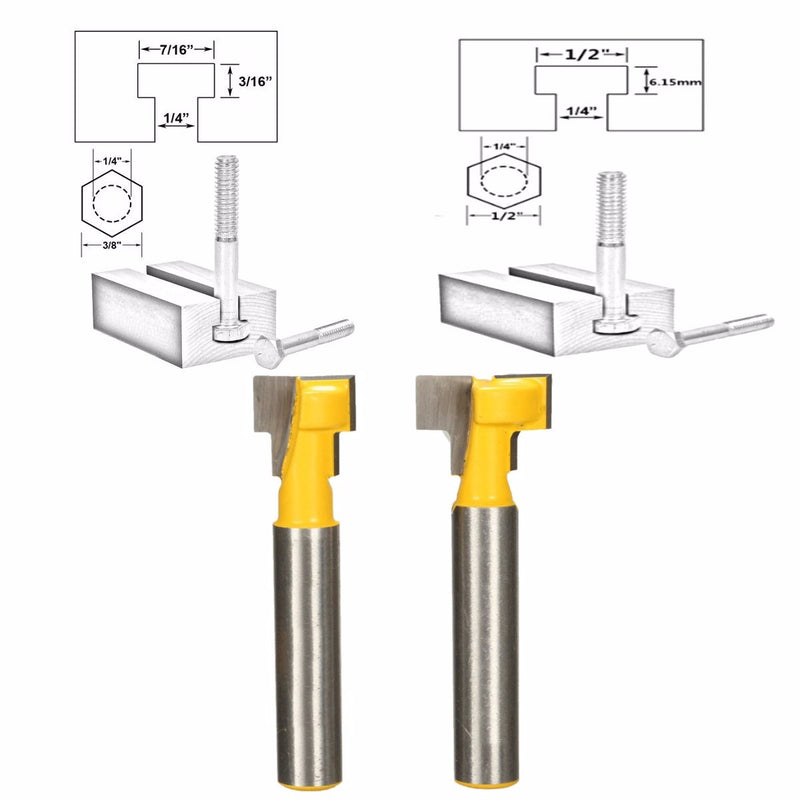 2pcs 9.52mm and 12.7mm Key Hole Blades T-Slot Cutter Wood Working Router Bit Set