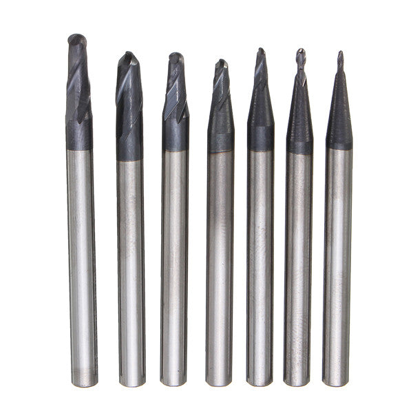 7pcs Radius 0.5-2.0mm 2 Flutes Ball Nose End Mill Cutter Set CNC Tool