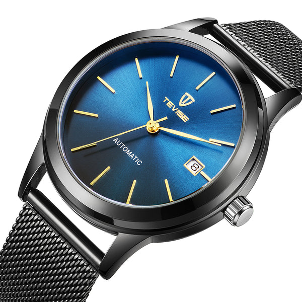 TEVISE 9017 Date Display Automatic Mechanical Watch Full Steel Mesh Stainless Steel Men Watch