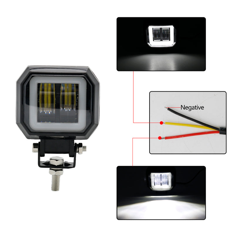 3inch  12/24V 6500K 20W Square LED Work Light With White Angel Eyes Lights Spot Fog light For Car Boat Motorcycle