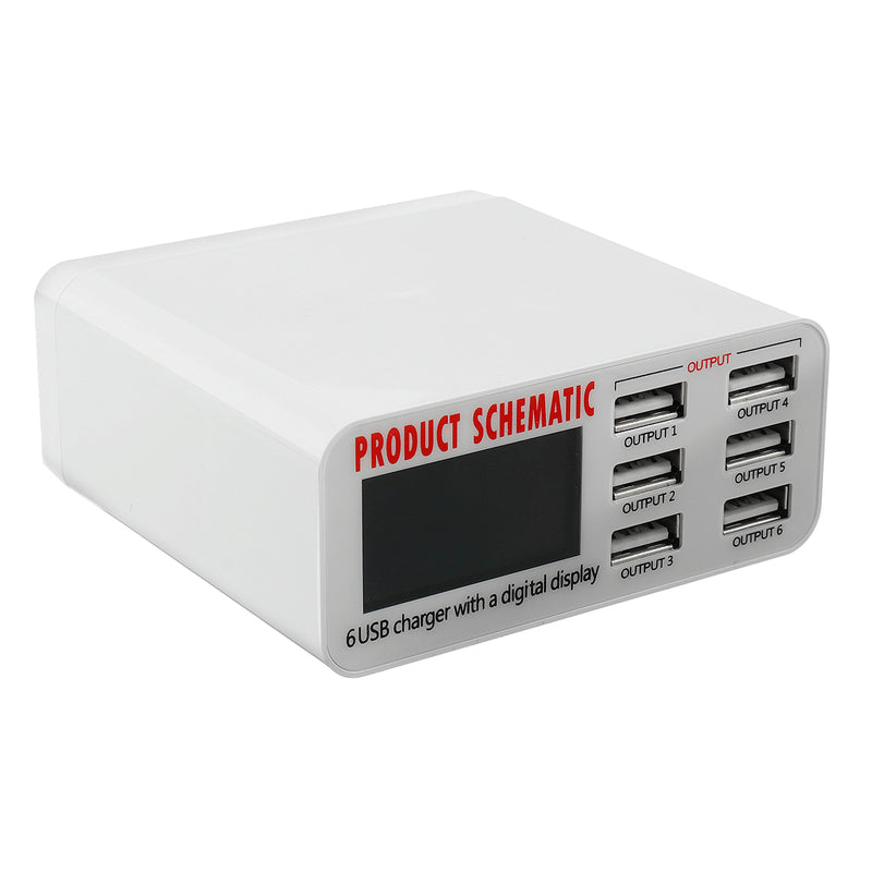 40W 6 Ports USB Intelligent Charger LCD Screen Desktop Intelligent Charging Station Charge