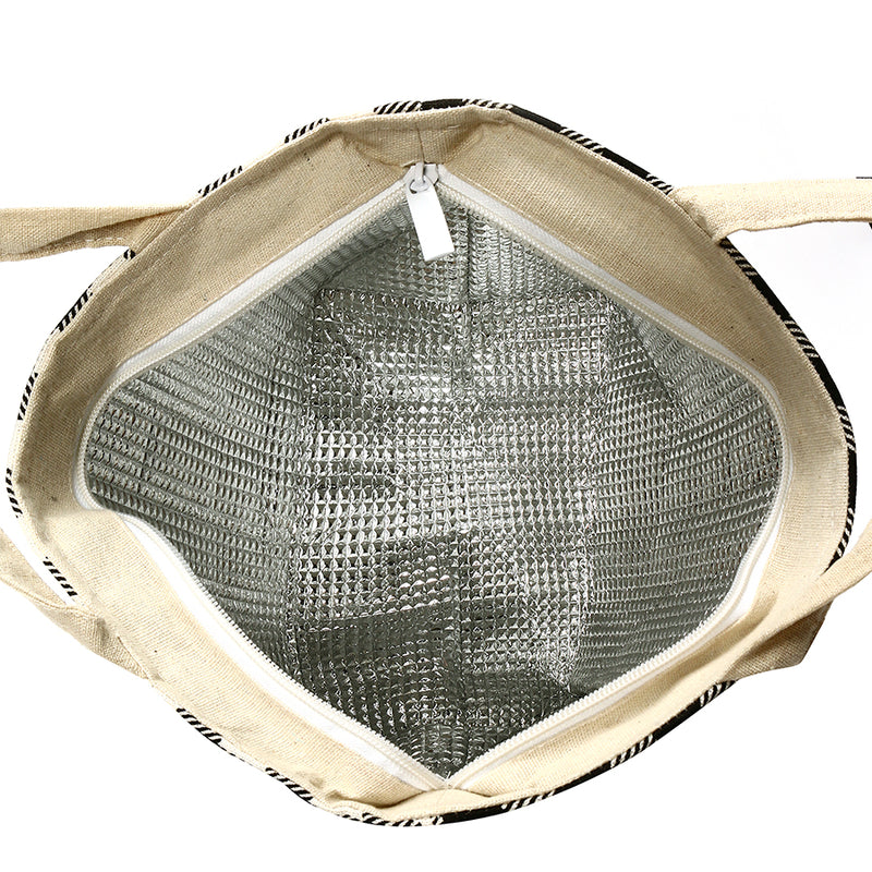 KCASA KC-BCH04 Cotton Linen Zipper Insulated Cooler Lunch Tote Bag Lady Handbag Food Organizer