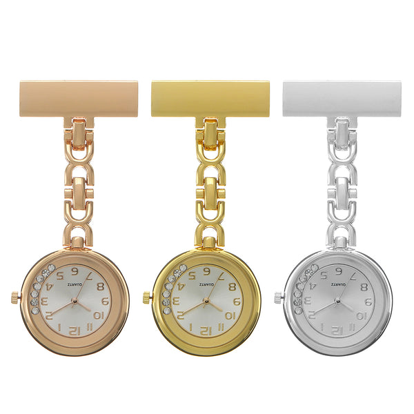 Casual Style Crystal Vintage Pocket Watch Stainless Steel Medical Womens Nurse Watch