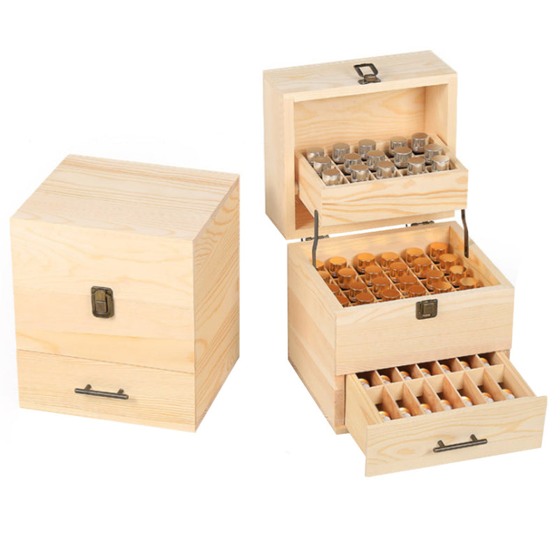 59 Slots 3 Tier Essential Oil Storage Box Wooden Aromatherapy Organizer Roller