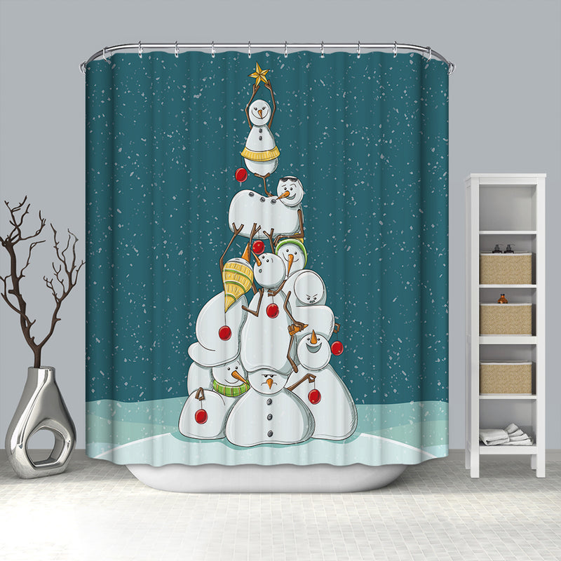 180x180CM Waterproof Long Bathroom Shower Curtain Gold Christmas Tree with 12 Hooks