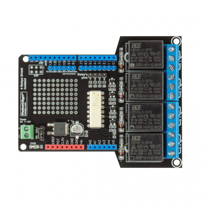 RobotDyn 4 Relay Shield Uno Module 400mA 6-12V For Motors Pumps