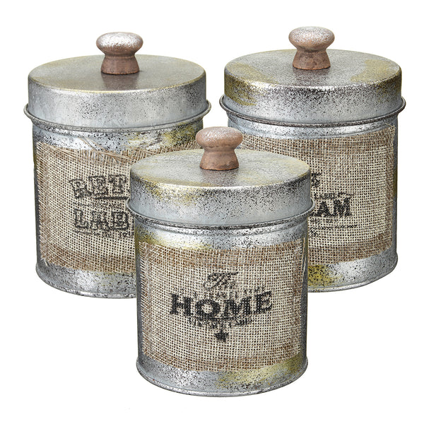 3PCS Vintage Shabby Metal Lid Storage Tank Kitchen Candy Nuts Bottles Crafts Jar