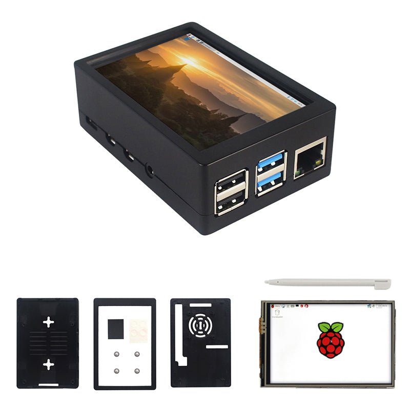 3.5inch TFT 480*320 50FPS Touch Screen Display + Black Dual Use Box ABS Case Kit for Raspberry Pi 4 Model B
