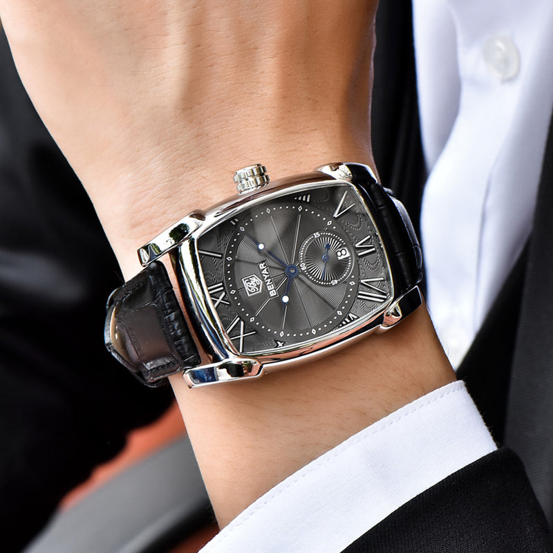 BENYAR 5114 Fashion Men Watch 3ATM Waterproof Date Display Leather Strap Quartz Watch