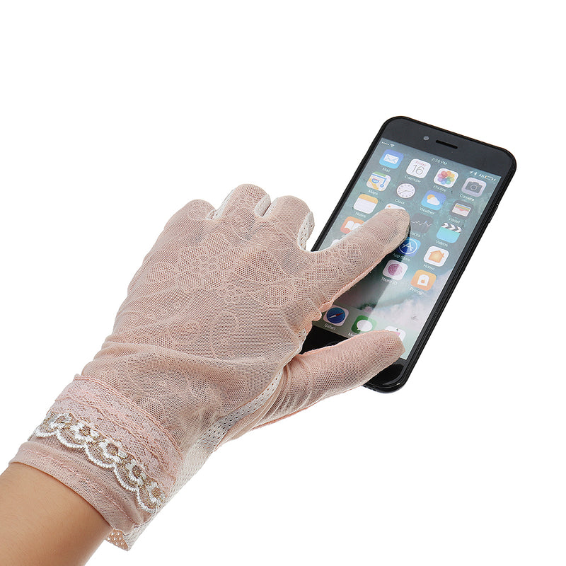 Women Touch Screen Lace Gloves Motorcycle Anti-UV Driving Riding Full Finger