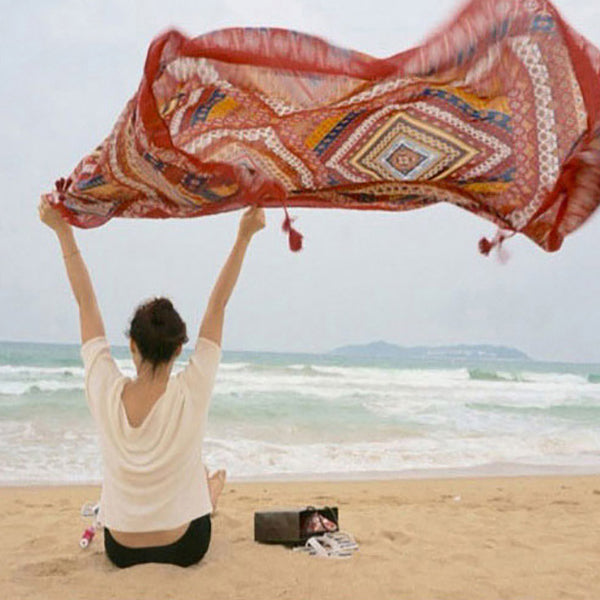 Honana WX-18 100x180cm Bohemian Linen Beach Towel National Style Woman Bath Towel Scarf Bed Sheet Tapestry