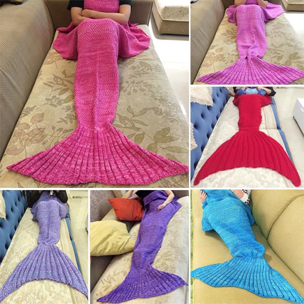 Honana WX-37 180x90cm Knitting Mermaid Tail Blanket Home Office Acrylic Fibers Warm Soft Sleep Bag