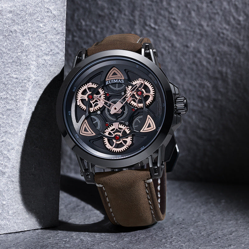 RUIMAS 550 Mechanical Design Creative Men Wrist Watch Cowhide Strap Quartz Watch