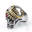 Fashion Stainless Steel Ring Gold Scorpion Skull Ring Red Eye Zircon Ring Halloween Jewelry