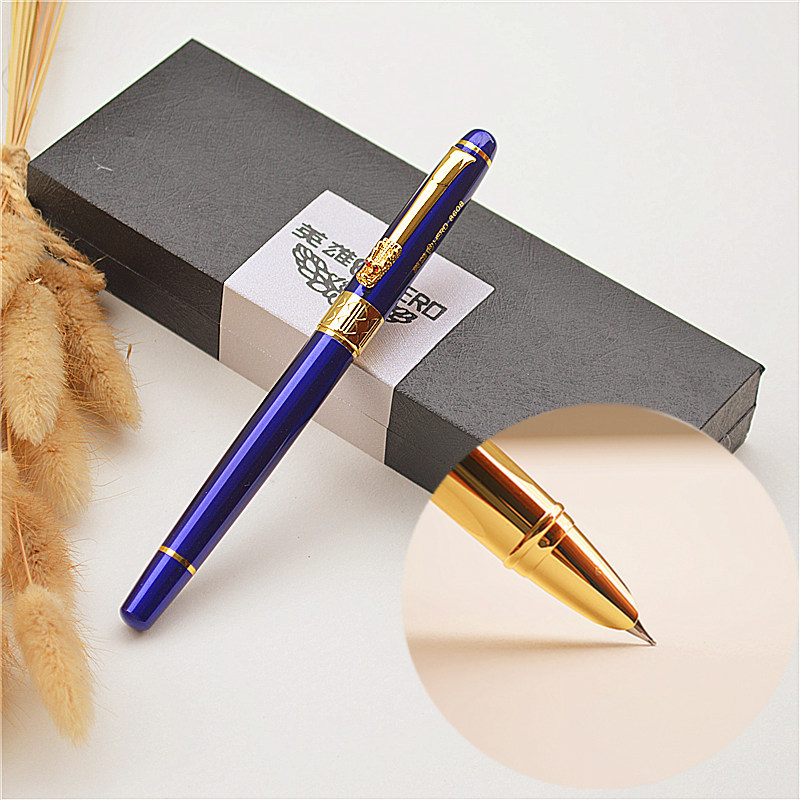 Hero 8608 Luxurious Business Fountain Pen 0.7mm Nib Full Metal Chinese Dragon Writing Pen Signing Pen Office School Stationery Supplies Gift for Friends Families