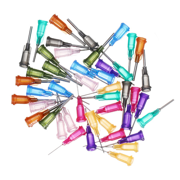 50Pcs/Set 1/2'' Blunt Tip Dispensing Needle w/ Clear Protector Black Air-tight Tipped Caps for Syringe Refilling and Measuring Liquid Industrial Glue Applicator Different Gauge