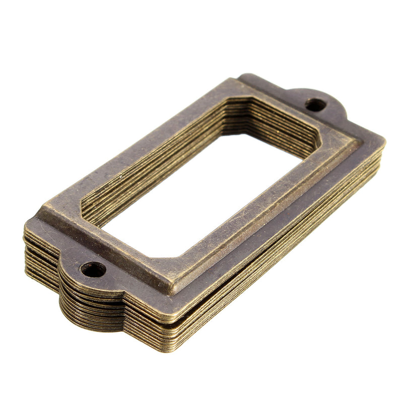 12Pcs Antique Brass Metal Label Pull Frame Handle File Name Card Holder For Furniture Cabinet Drawer Case