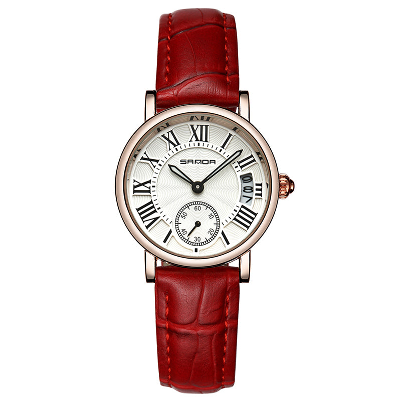 SANDA P206L Casual Style Calendar Women Watch Leather Strap Quartz Watch