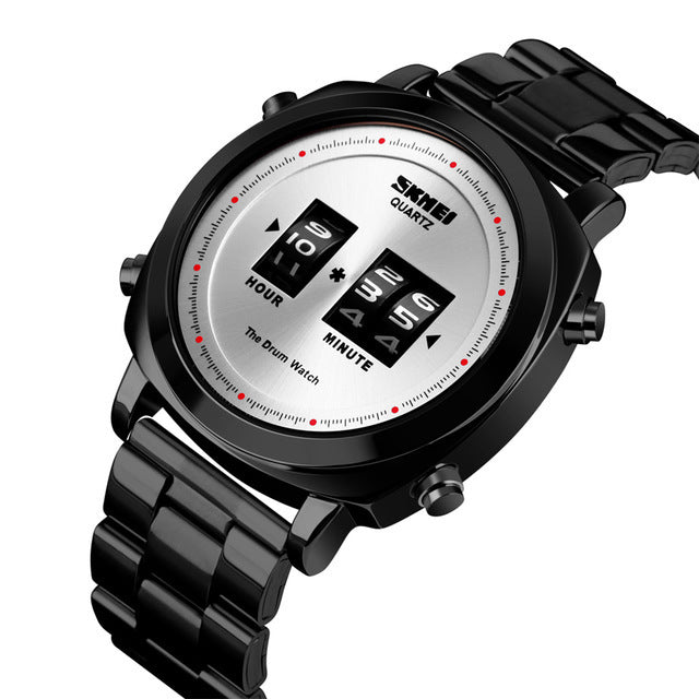SKMEI 1531 Creative Drum Watch Stainless Steel Waterproof Business Men Watch Quartz Watch