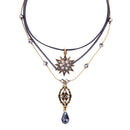 Sweet Multilayer Flower Leather Choker Necklace Water Drop Necklace Ethnic Jewelry for Women
