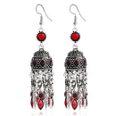 Ethnic Silver Earring Tibetan Statement Rhinestones Tassels Vintage Chandelier Ear Drop For Women