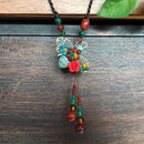 Vintage Bee Agate Sweater Chain Necklace Ethnic Long Style Necklace For Women
