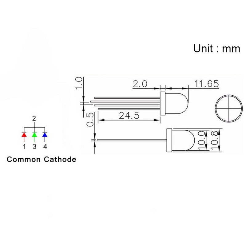 50PCS 2V 20mA 10mm 4 Pin RGB Common Cathode Transparent LED Diode Light-Emitting Lamp Bulb