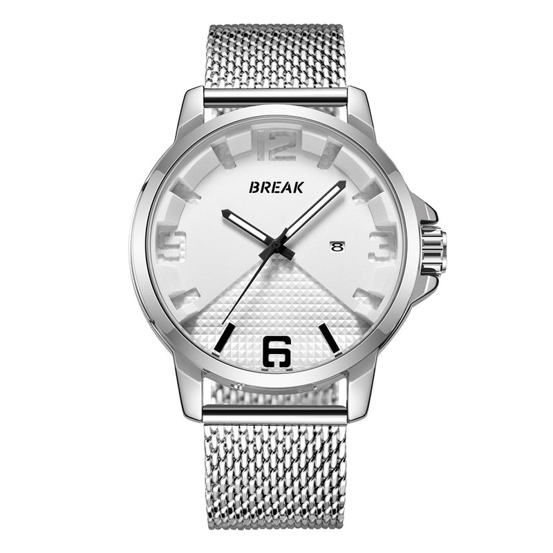 BREAK 3301 Calendar Sport Men Wrist Watch Simple Design Stainless Steel Quartz Watches