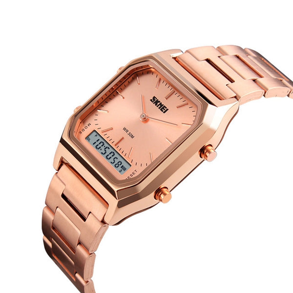 SKMEI 1220 Alloy Case 30M Waterproof Luminous Business Classic Quartz Digital Dual Display Watch