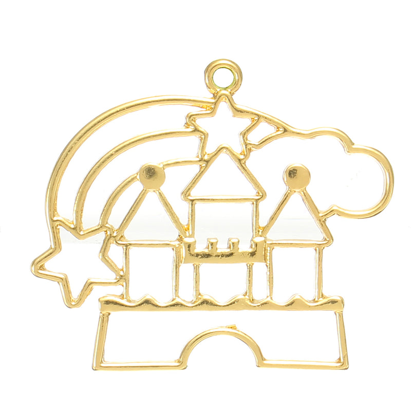 12pcs Gold Key Open Bezel Pendant Zinc Alloy UV Resin Frame Crafts DIY Pendant