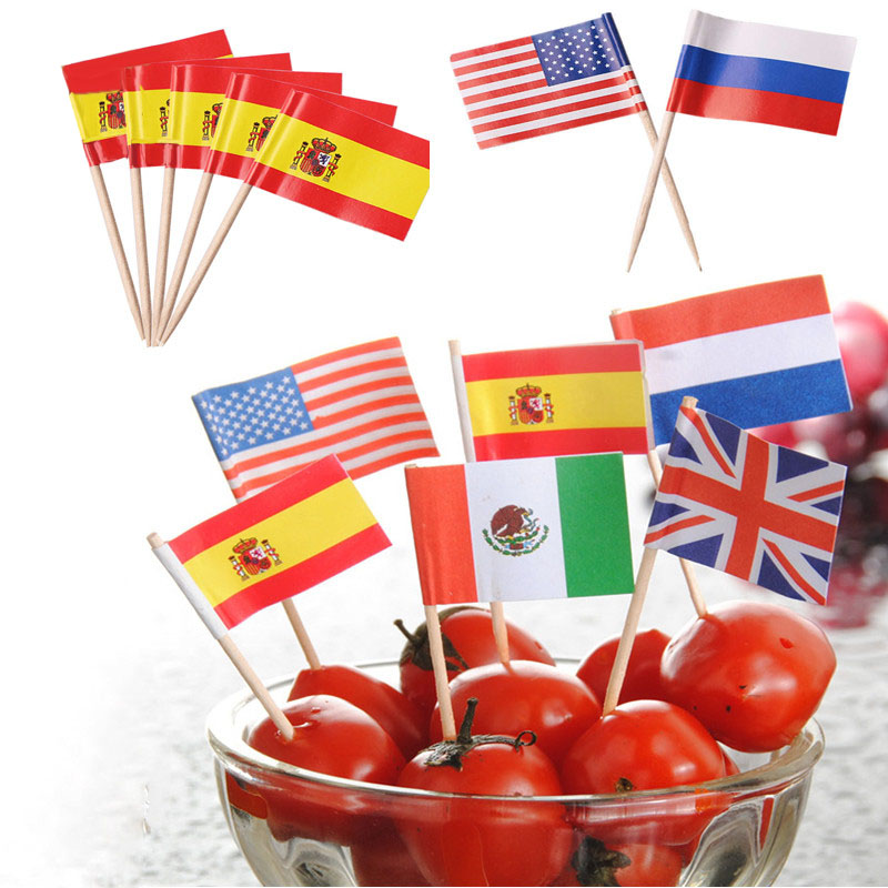 Honana 50 Pcs/Lot Flag Fruit Toothpick Paper Flag Food Picks Cake Toothpicks World-Cup Fruit Sticks