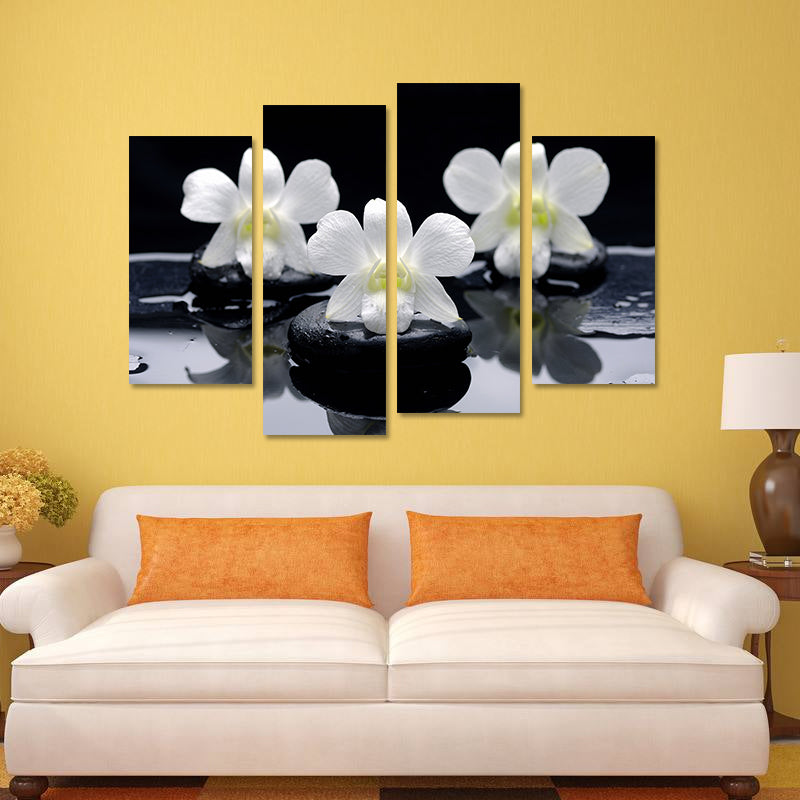 Miico Hand Painted Four Combination Decorative Paintings Three Flowers Wall Art For Home Decoration