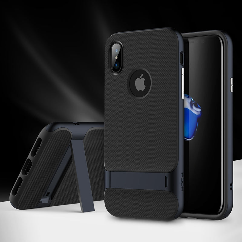 Rock Kickstand Fingerprint Resistant Textured Case For iPhone X