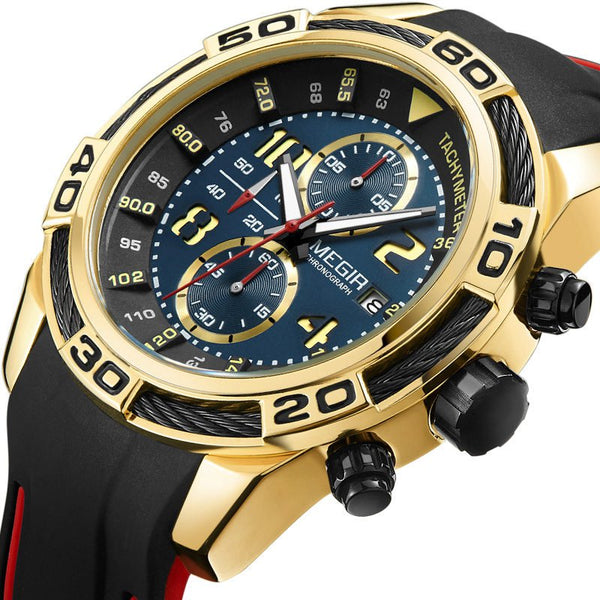 MEGIR 2045 Sport Watches Military Chronograph Silicone Strap Men Quartz Watch