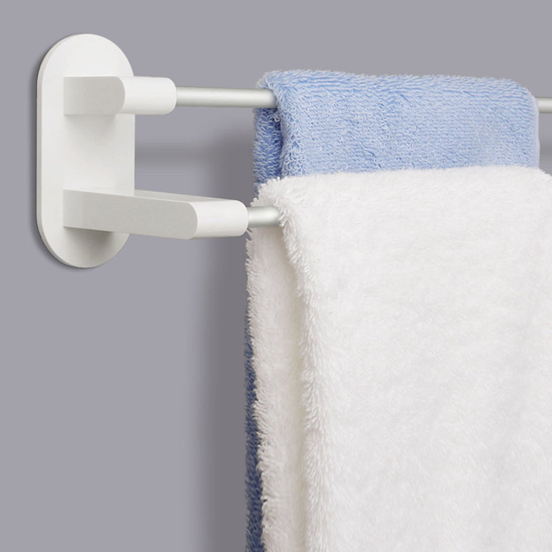8H Towel Rack Holder WHITE 3M Tape Double Rod Storage