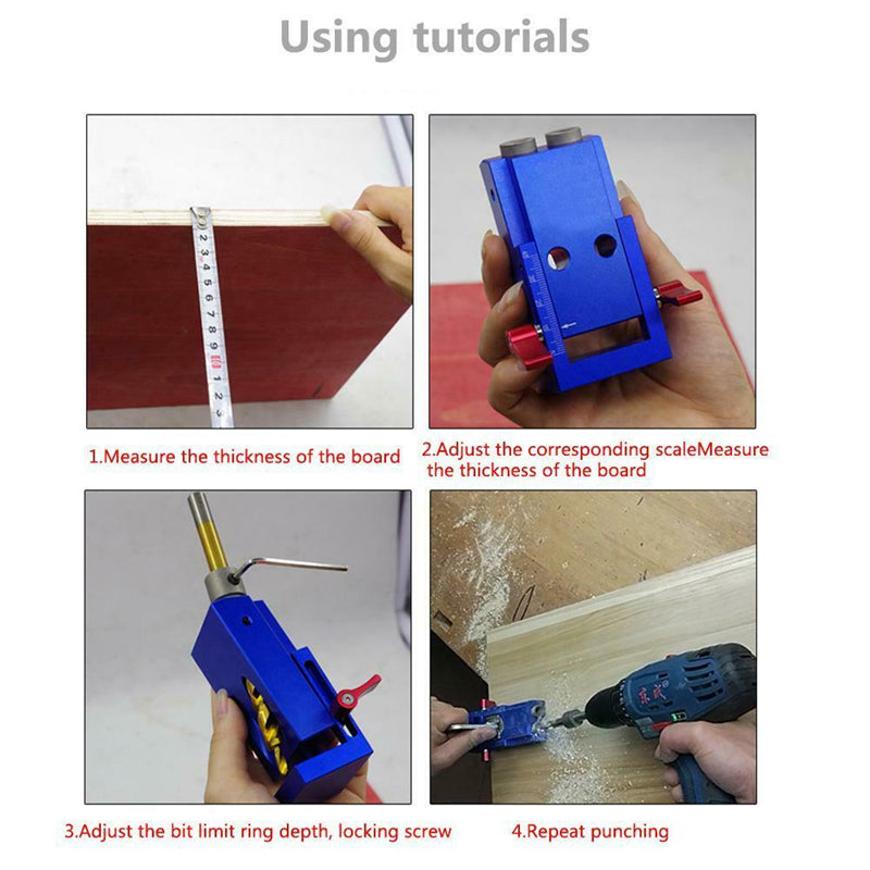 5pcs Pocket Hole Jig Kit System Woodworking Joinery Step Drill Bit Wood Oblique Drill Guide Tool