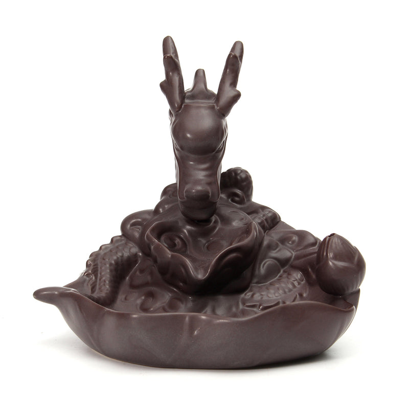 Ceramic Backflow Incense Cone Burner Stick Holder Dragon Lotus Pond Fragrance Fragrant Censer Decor
