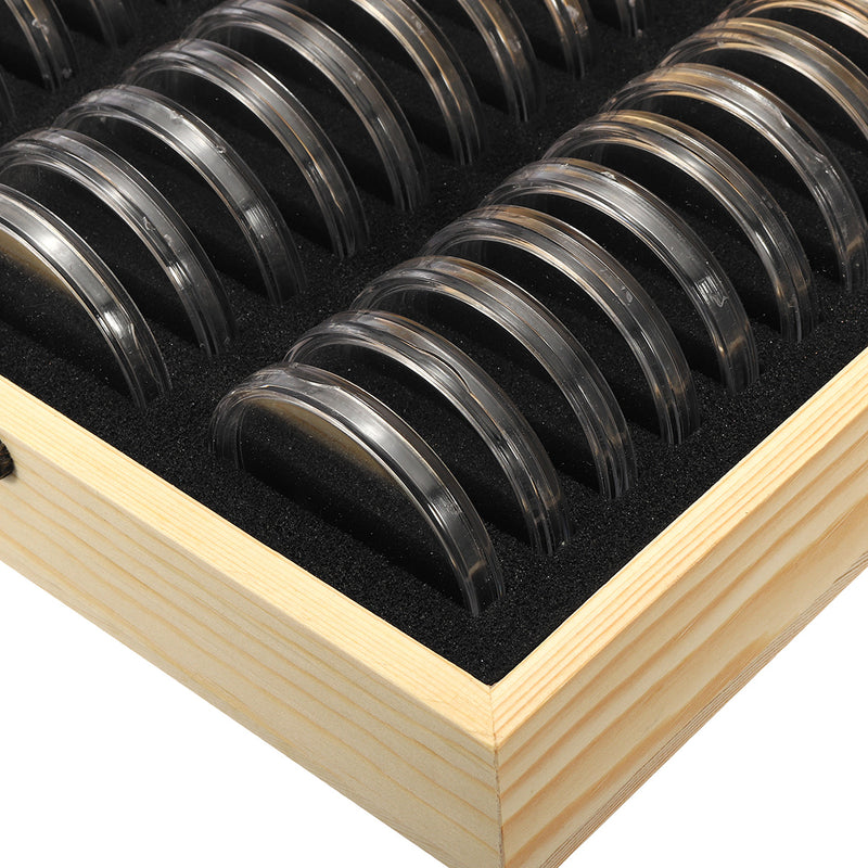 Coin Display Holder Storage Box Wooden Case With 30Pcs 51.5mm Round Slab Certified Capsules
