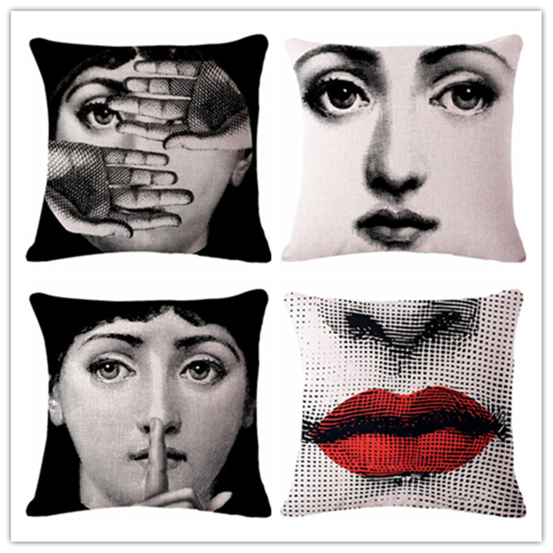 Decorative Polished Pillow Box Cute Cartoon Fornasetti Face Cushion Pad Cover Sofa Home Decoration