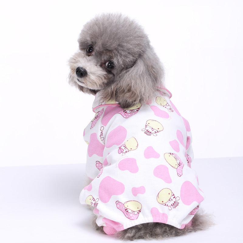 Pet Dog Soft Cloth Cotton Footprint Pajamas Puppy Jumpsuits Soft Clothing Clothes Dog Dress