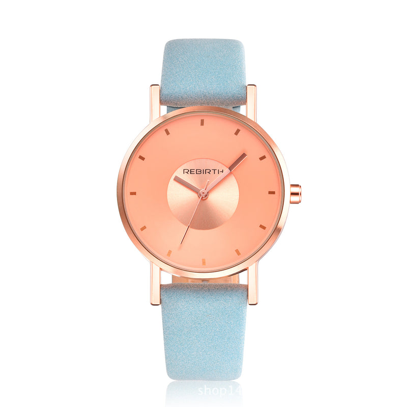 REBIRTH RE055 Rose Gold Case Women Wrist Watch Casual Style Gift Leather Strap Quartz Watches