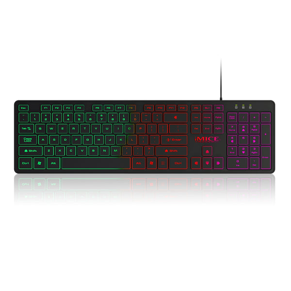 IMICE AK-200 104 Keys Ultra Thin USB Wired Gaming Keyboard 3 Color LED Backlit Membrane keyboard for Office Game