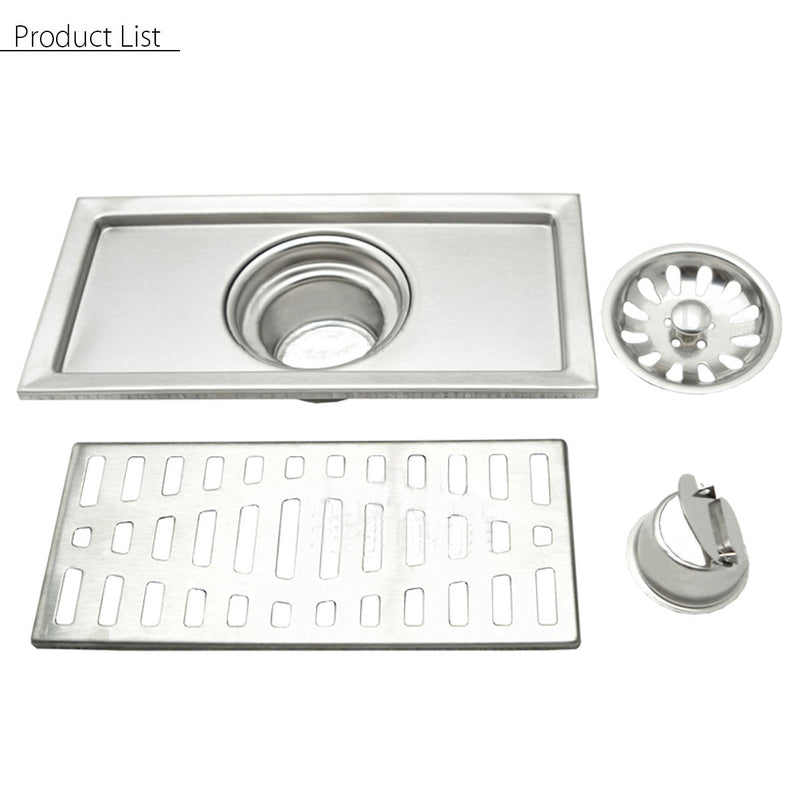 200x100mm Stainless Steel Rectangle Shower Floor Drain Removable Strainer Linear Quick Drain Grate