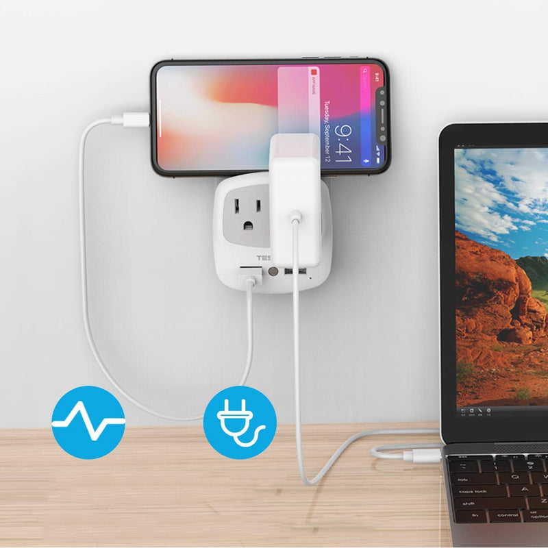 Multi US Plug Outlet Extender with 2 USB Wall Charger and Night Light for Cruise Ship Travel Power Adapter for Phone Charger Wall Plug