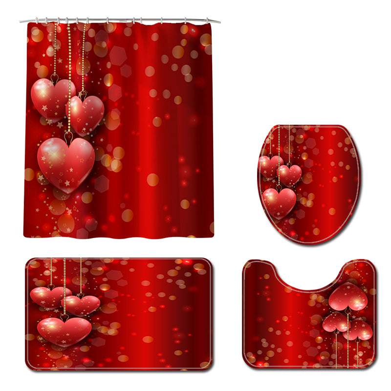 Honana 4PCS Bathroom Waterproof Shower Curtain Toilet Seat Cover Pedestal Rug Bath Mat Bathroom Decor