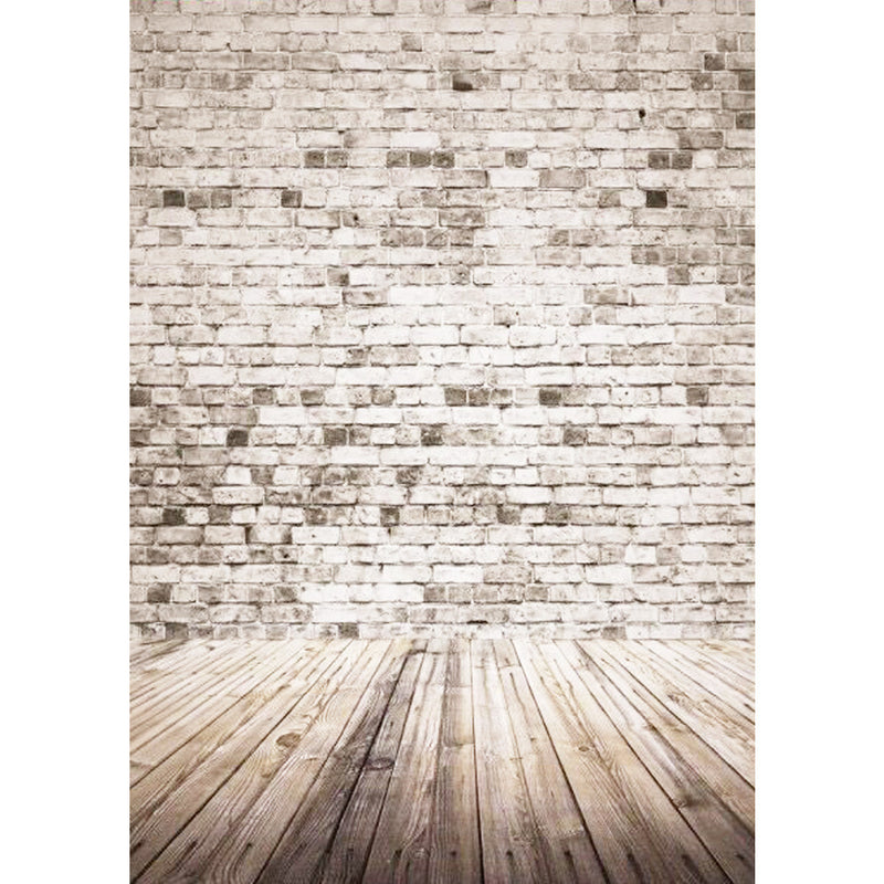 5x7FT Retro White Grey Brick Wall Wood Photography Background Valentine Backdrop Decorations